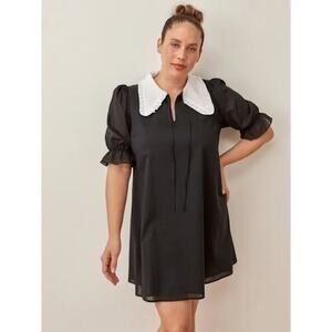 NWT Reformation Driftwood Dress Black Flowy Collared Mini Organic Cotton Size S